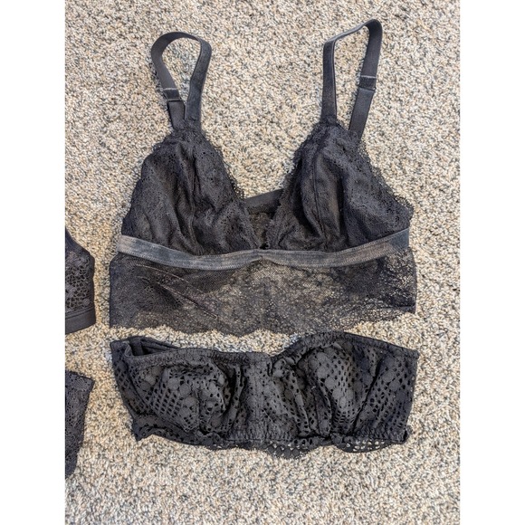 Victoria's Secret Black Lace Bralette Set Strappy Halter Bandeau Wireless S M - Picture 4 of 7